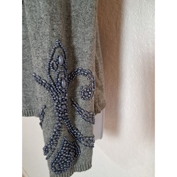 Michael Simon Womens Sz L Henley Sweater Silk Cashmere Gray Embellished Thermal - Picture 4 of 11